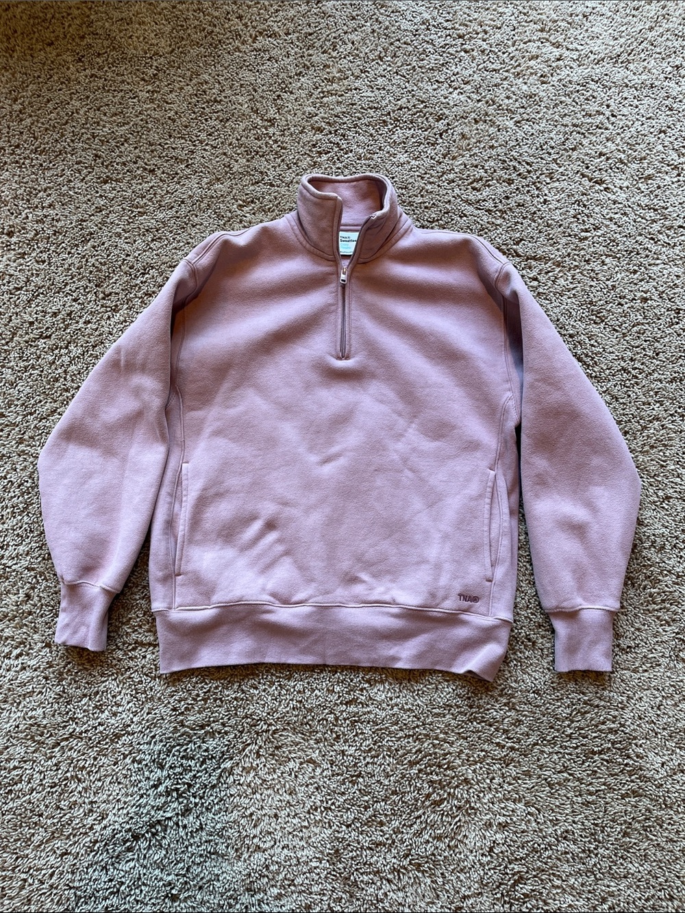 Aritzia TNA Cozy Fleece Boyfriend 1/4 Zip Sweatshirt - Mauve / Pink - 2XS